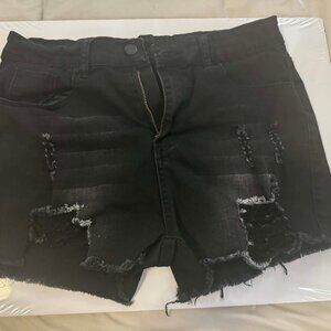 Black Ripped Denim Shorts